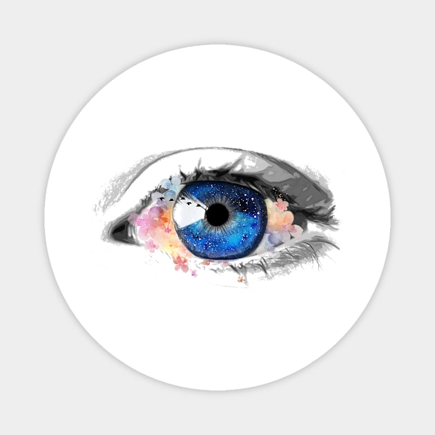 Beautifully drawn blue eye art Magnet by Montanescu